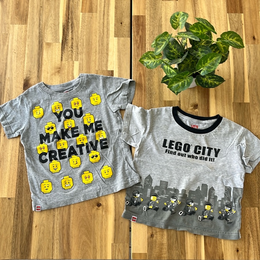 Two Uniqlo x LEGO Gray Kids Tees Bundle Set Unisex Special Edition Crossover